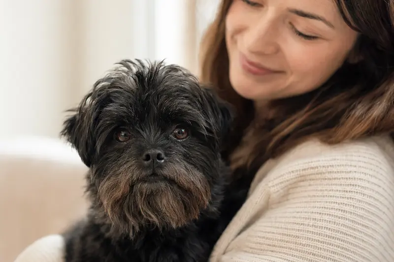 Nahaufnahme eines freundlichen Affenpinscher-Hundes, dessen aufmerksamer Blick Vertrauen ausstrahlt.